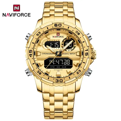 NAVIFORCE 9234 Fashion Brand Black Gold Men Watch Fashion Luxury Quartz Wrist Watches Sport Waterproof Stainless Steel Strap - Golden Golden